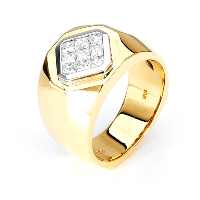 18KT 2 TONE INVISIBLE SET GENT'S RING DIAMOND 1.08CT